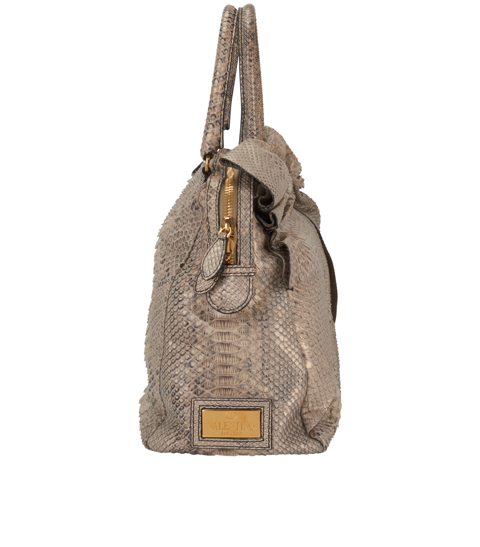 Bow-Detail Tote, &pound;350, Handbags, Beige/Grey, Leather/Python, Side view